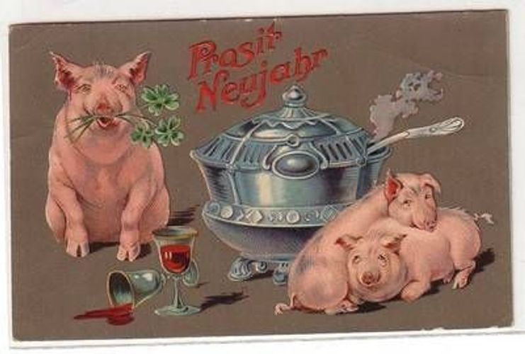 Prage Neujahrs Ak 3 Lustige Schweine Und Bowle Um 1910 Gebraucht Kaufen Bei Hood De