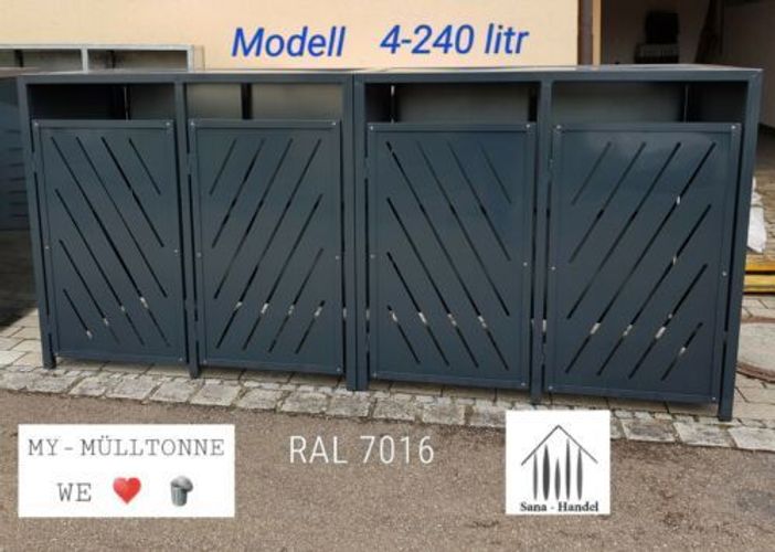 Mulltonnenbox 4 Mulltonnen 240 Lit 4er Mulltonnenhaus Grau