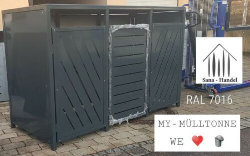 Mulltonnenbox 3 Mulltonnen 240 Lit 3er Mulltonnenhaus Grau