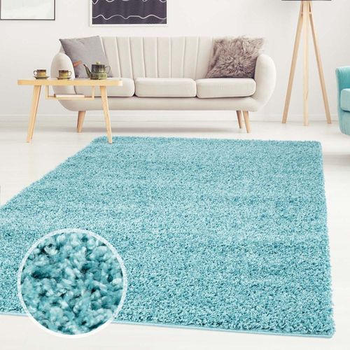 Uni Shaggy Teppich Hochflor Einfarbig Turkis Rund Und Rechteckig