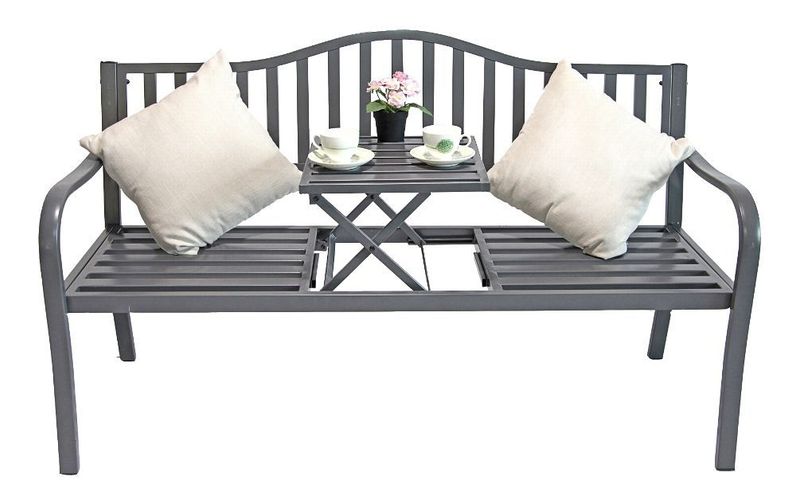 2in1 Metall Gartenbank mit Klapptisch Bank Parkbank