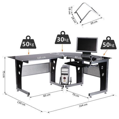 HOMCOM Computertisch Eck-Computertisch Eckschreibtisch Bürotisch PC Tisch