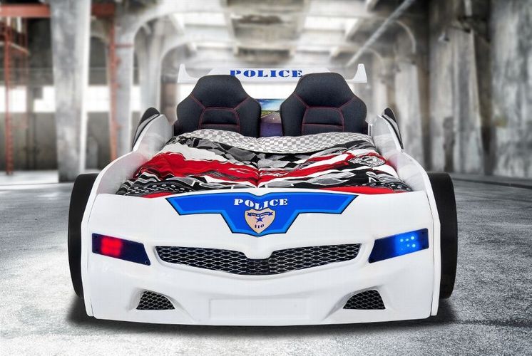 ACMA Kinderbett Auto-Bett Polizei mit Rausfallschutz Lattenrost und Matratze Polizei 1, 140x70 cm