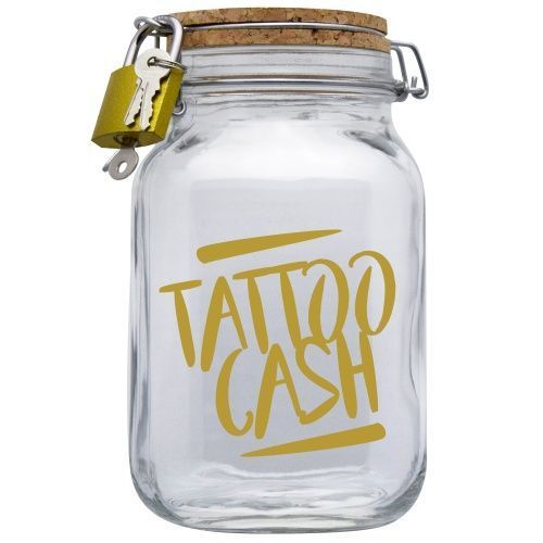 Tattoo Spardose Gold mit Aufschrift TattooCash Gutschein GeldGeschenk