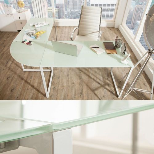 Cagu Design Schreibtisch Eckschreibtisch Manhattan Weiss Weiss Aus Glas 160 180cm Kaufen Bei Hood De