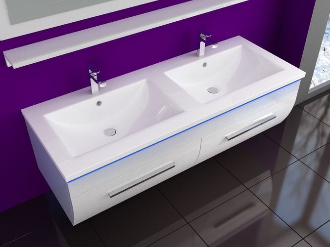 Doppelwaschtisch 240 cm Weiss Hochglanz Doppel Waschbecken Badmöbel Set