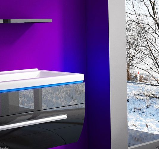 Doppelwaschtisch 240 cm Schwarz Hochglanz Doppel Waschbecken Badmöbel