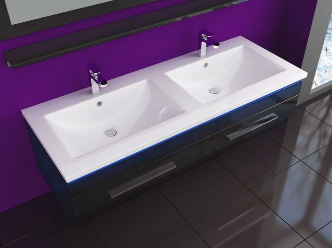 Doppelwaschtisch 240 cm Schwarz Hochglanz Doppel Waschbecken Badmöbel