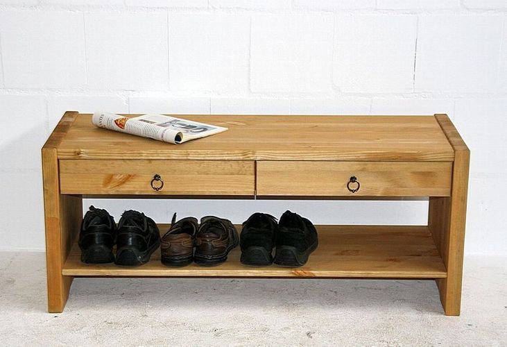 Massivholz Schuhbank Flurbank Kiefer massiv gelaugt geölt Holz bank