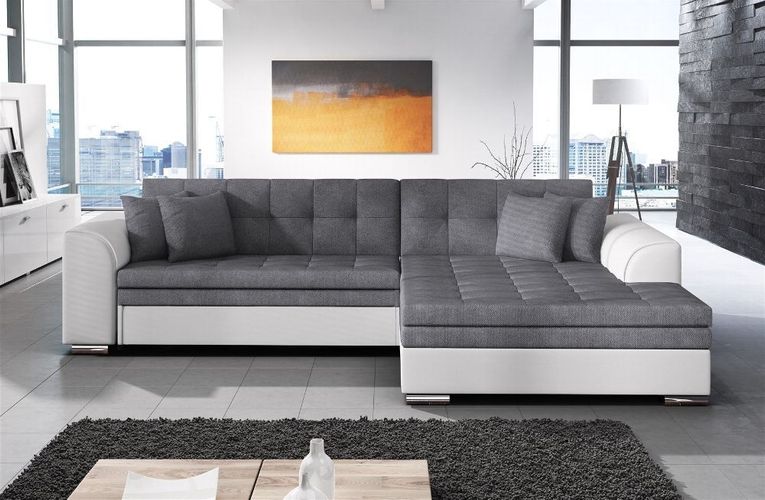 Couchgarnitur SARRA Weiss-Dunkelgrau mit Schlaffunktion Ottomane Rechts