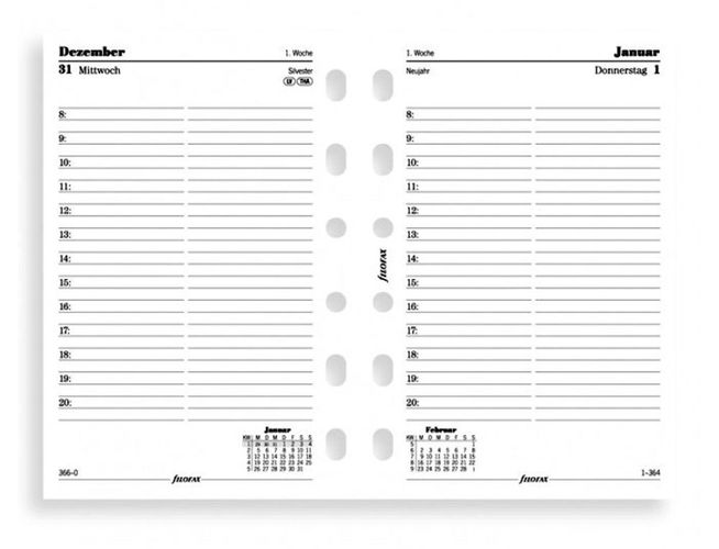 Filofax Pocket 2020 A7 Kalender Einlage 1Tag 1Seite Kalendarium Deutsch 20-68246