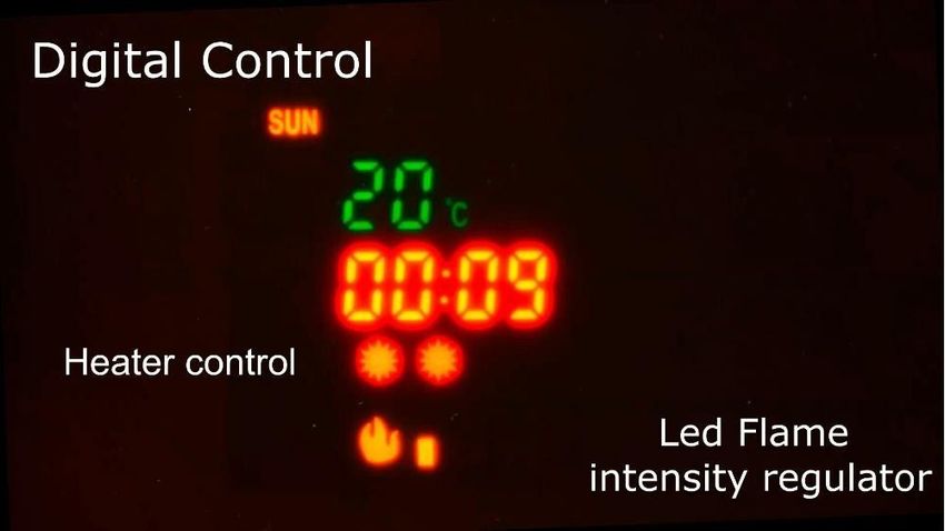 Wohnmöbel mit elektrischem Kamin, Mattweiß/ gebürsteter heller Eiche