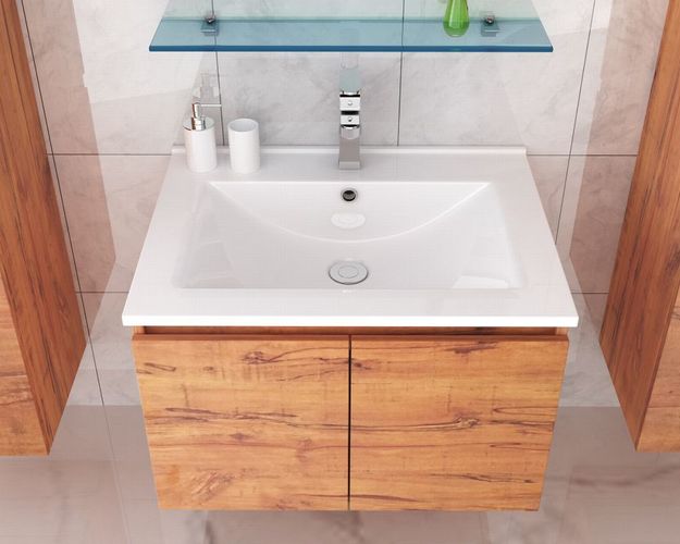 Doppelwaschtisch 120 cm Badmöbel Set Eiche Komplett 6Teilige