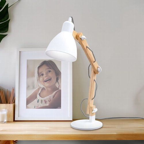 Tischleuchte Naturholz Schreibtisch-Lampe Lese-Leuchte Büro Nachttisch Weiß LED