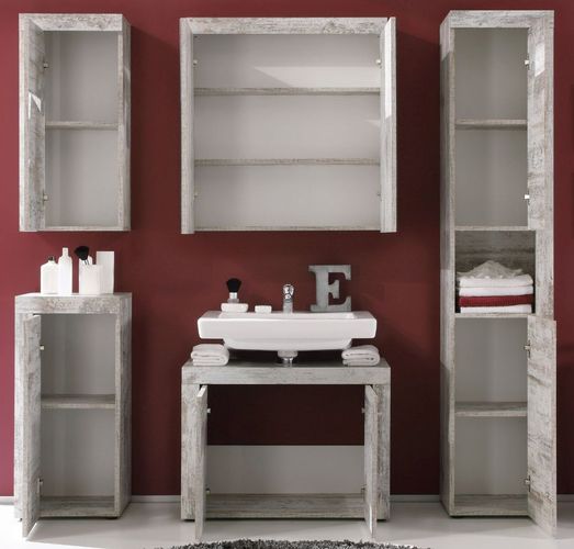 Bad Möbelset Badezimmer komplett Set weiß Pinie Shabby Vintage 5-teilig