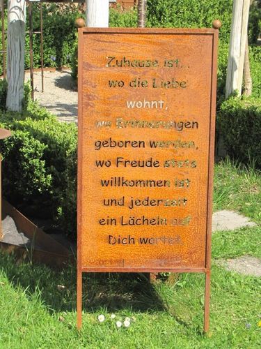 Edelrost Gartenschild "Zuhause", 120 cm Spruchschild Wandtafel
