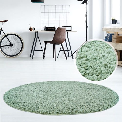 Shaggy Pastell Runder Teppich Hochflor Langflor Einfarbig Aus