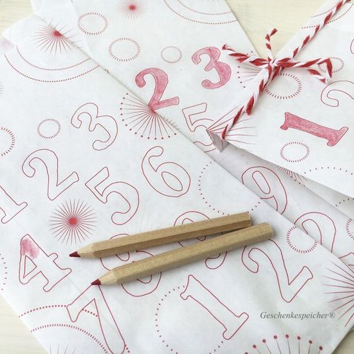 ADVENTSKALENDER DIY ZUM AUSMALEN ROT 24 TÜTEN MIT STIFT UND KORDEL ROT//WEISS