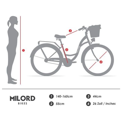 26 Zoll Damenfahrrad MILORD Citybike Mit Korb Stadtrad