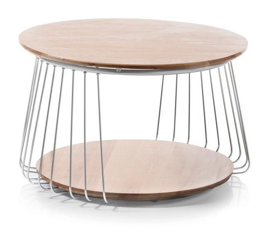 Couchtisch rund Eiche massiv und Chrom Wohnzimmer Tisch Beistelltisch