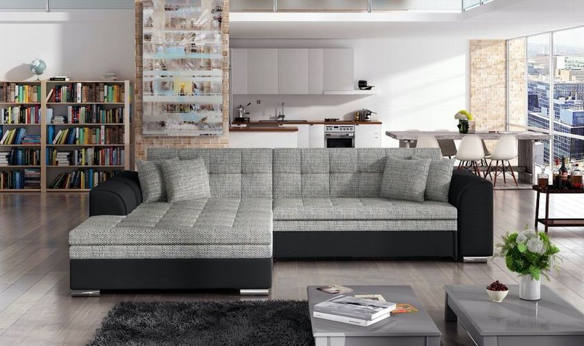 Sofa Couch Eckcouch XL mit Schlaffunktion grau schwarz / Sofort