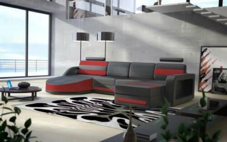 Wohnlandschaft COUCH Garnitur DESIGN Eckcouch Braun-Beige Ledersofa XXL