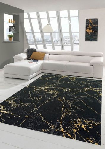 Teppich Wohnzimmer Modern Teppich Marmor Optik In Schwarz Gold Kaufen Bei Hood De