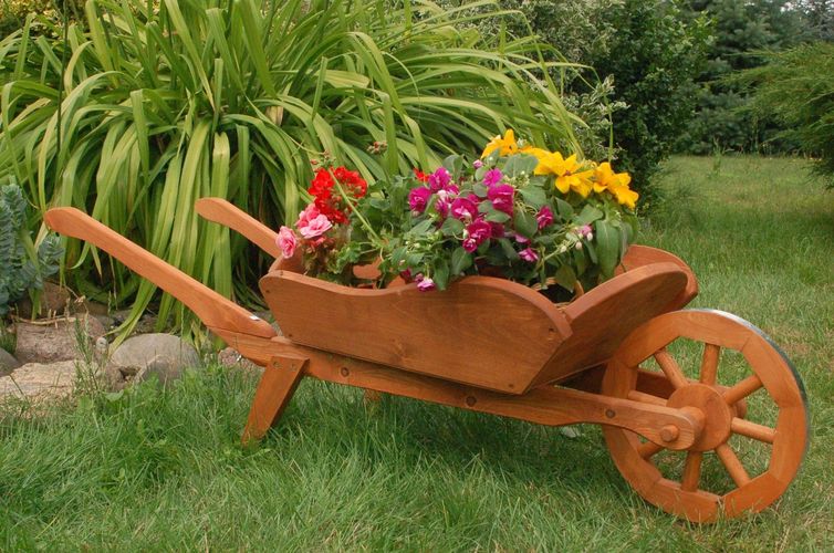 XXL Schubkarre, HolzSchubkarre, Pflanzkarre, Holz, 1,25 m lang, Garten