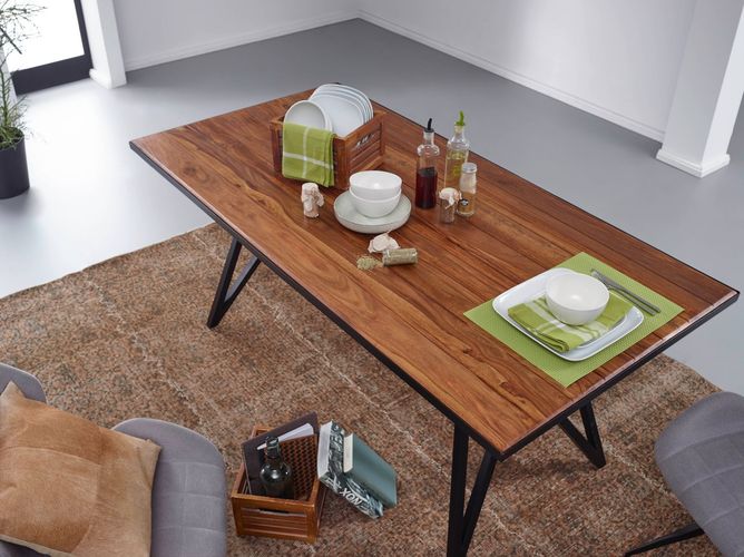 Wohnling Esstisch Sheesham Massivholz / Metall Esszimmertisch 180 cm