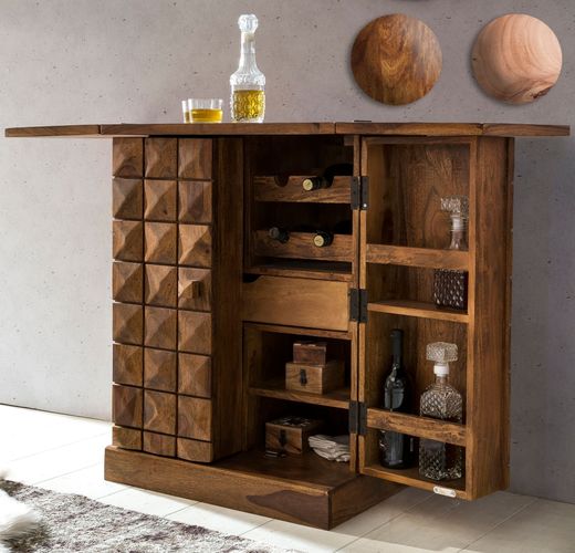 FineBuy Hausbar Massivholz Vitrine ausklappbar Landhausstil Barschrank