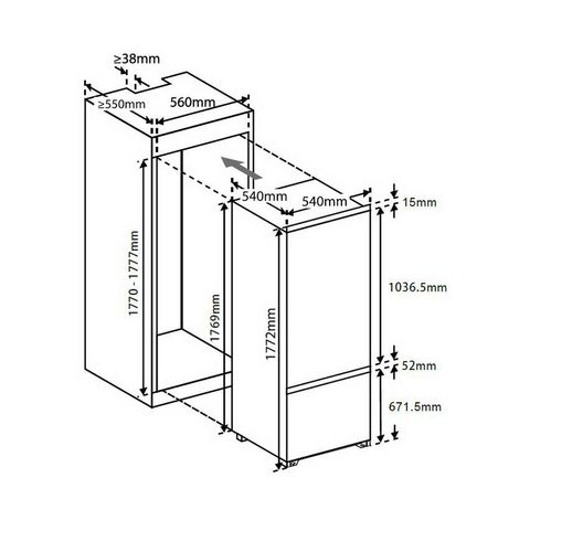 Oranier hoher weißer Einbau Kühlschrank Gefrierkombination 1.77 m hoch