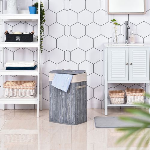 HOMCOM Wäschekorb Wäschebox Wäschesammler mit Deckel Segeltuchsack