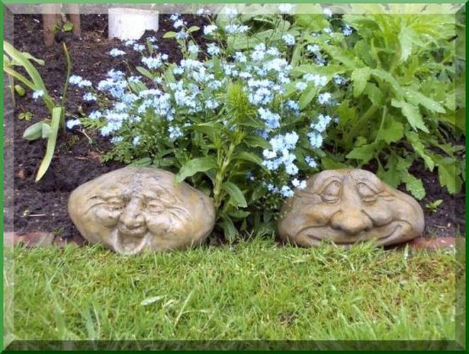 3 Steingesichter DekoStein für Haus + Garten Teich See