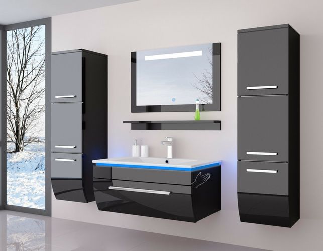 Badmöbel Set Weiss Hochglanz Badezimmermöbel 6Teilige LED Komplett