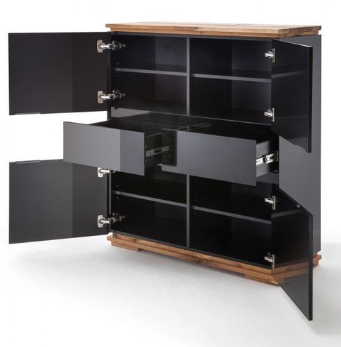 Highboard Chiaro Kommode schwarz Hochglanz und Eiche massiv Wohnzimmer