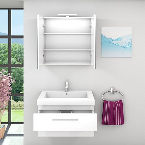 Waschtisch mit Waschbecken, Unterschrank City 101 80cm Hochglanz Weiss