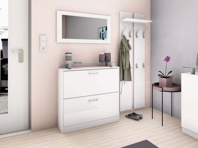 Schuhschrank "Finn" Schuhkipper Schrank Schuhaufbewahrung Modern Weiß