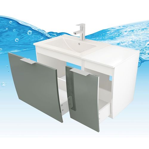 Waschtisch Waschbecken Gently 1 WT-R Weiß/ Grau Badezimmermöbel