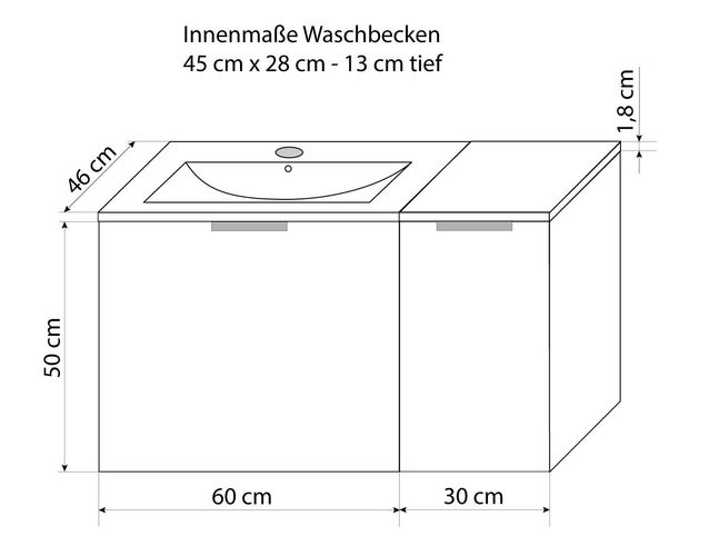 Waschtisch Waschbecken Gently 1 WT-R Weiß/ Grau Badezimmermöbel