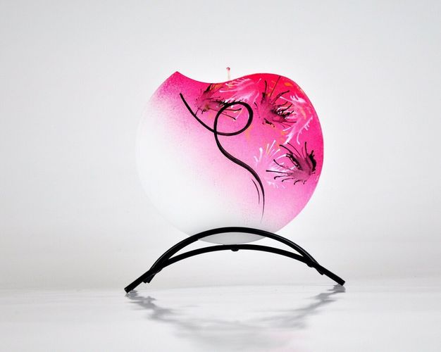 Dekorative Flachkerze handgemacht handbemalt Rosa weiß pink rund PM525
