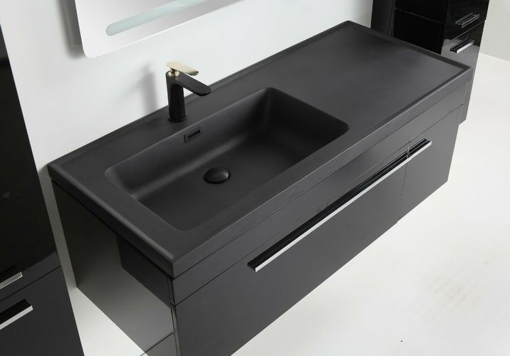 Badmöbel Set 5 Teilig 120 cm Hochglanz Schwarz LED Spiegel Badezimmer