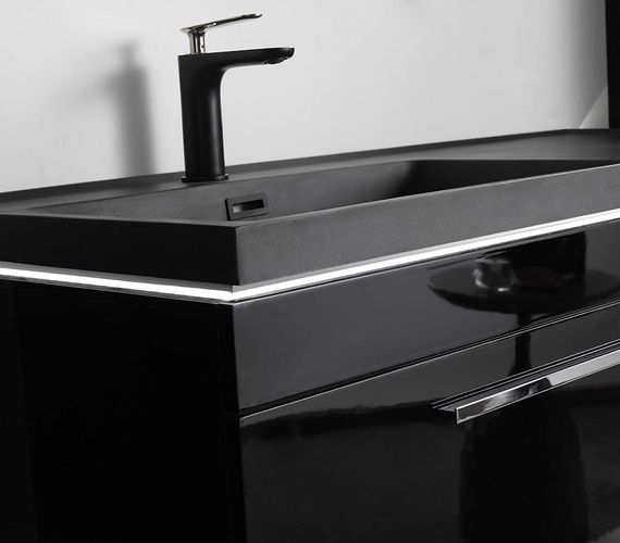 Badmöbel Set 5 Teilig 90 cm Hochglanz Schwarz LED Spiegel Badezimmer