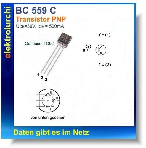 Bc559c Pnp Silizium Transistor 30v 500ma 300mw To92 20st Kaufen Bei Hood De