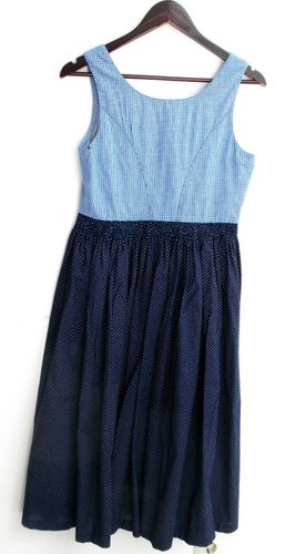 Damen Trachten Kleid ärmellos blau weiß kariert m 38 Rüschen Gr