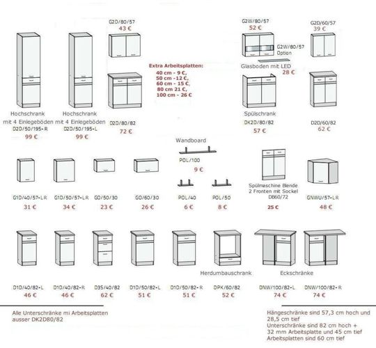 Küche 240cm Schränke, Küchenzeile erweiterbar - Fronten auswählbar Neu