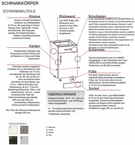 Küche Schränke Küchenzeile erweiterbar 290 cm schwarz Eiche Reveal MDF