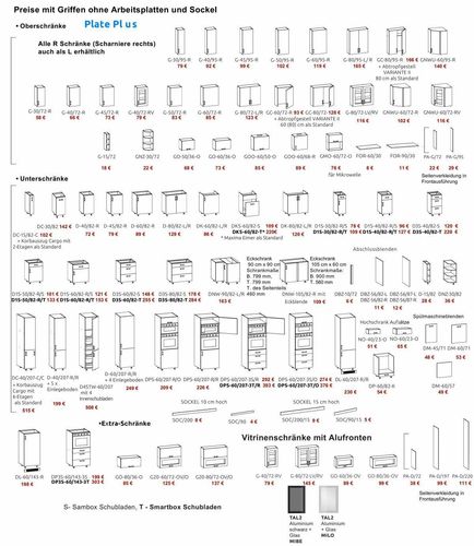Küche 290 cm Schränke, Küchenzeile erweiterbar Echtholzfronten weisse