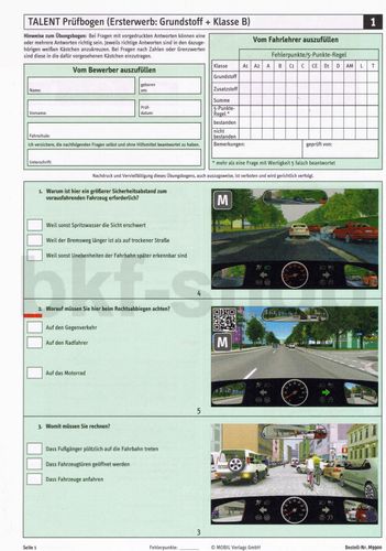 Fahrschule Fragebogen Klasse B Übungsbogen Autoführerschein
