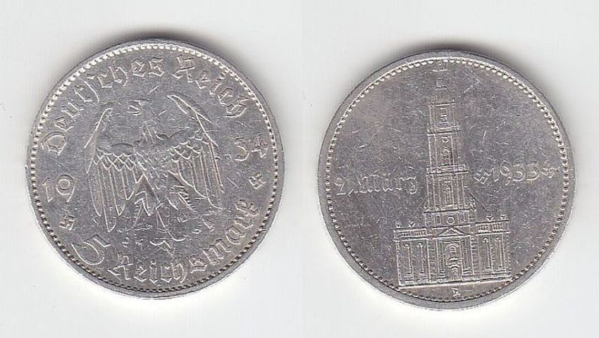 5 Mark Silber Munze 3 Reich Garnisonkirche Mit Datum 1934 A Jager 356 Gebraucht Kaufen Bei Hood De