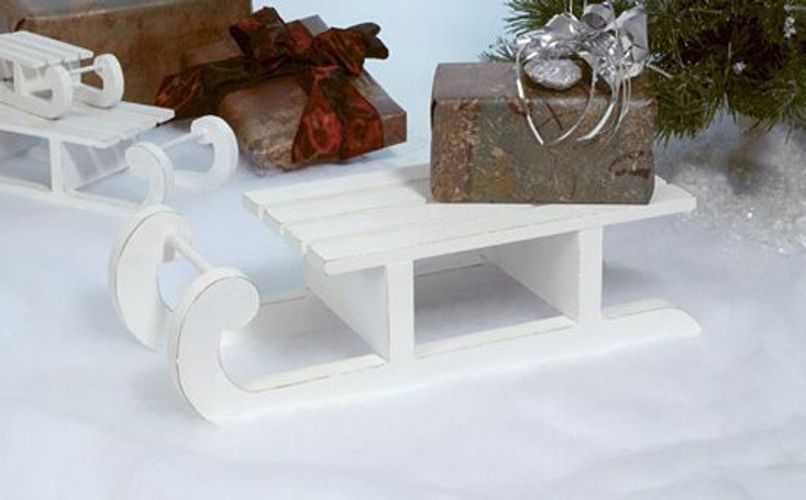 Schöner Deko Holz Schlitten weiß 25 cm Dekoration Holzschlitten Weihnachten